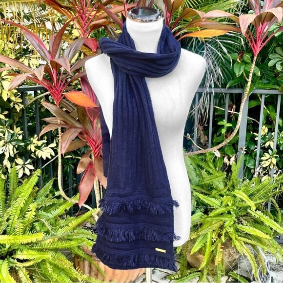 Michael Kors Navy Fringe Muffler Scarf - Picture 3 of 8